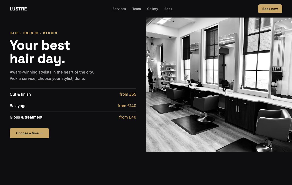 Salon appointments site built with A2Z