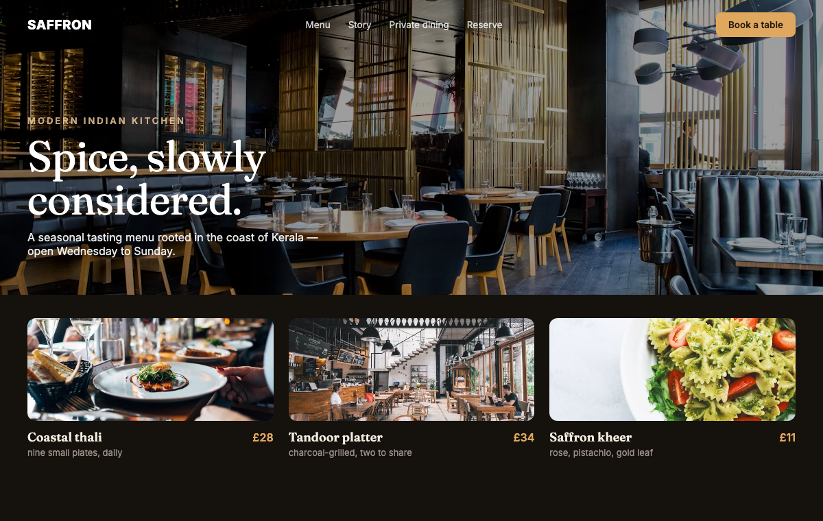 Restaurant site built with A2Z