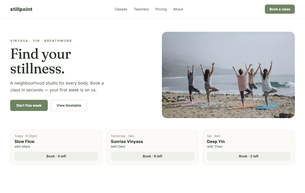 Class booking site built with A2Z