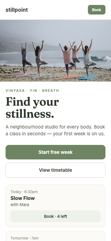 The same site, fully responsive on a phone